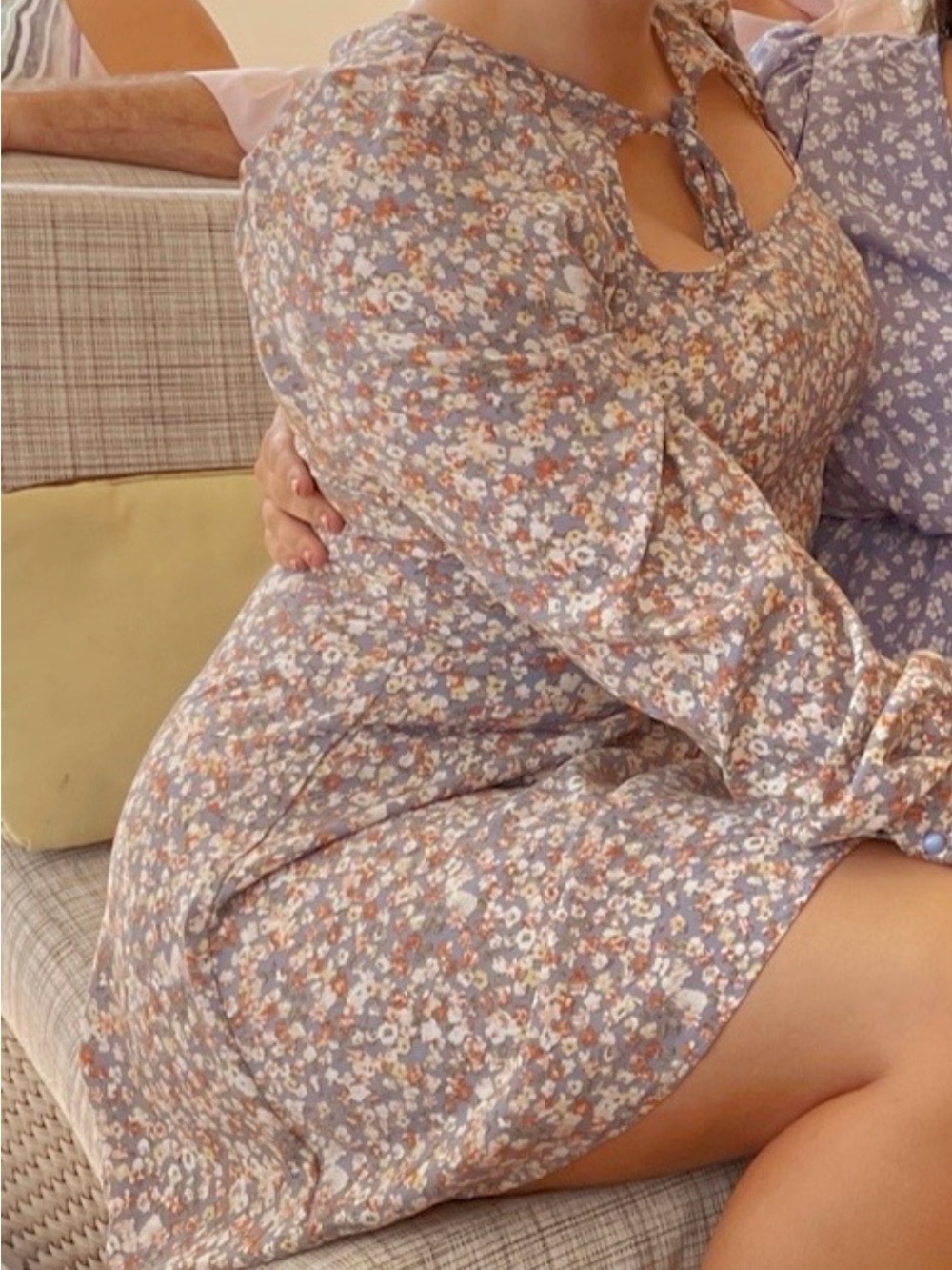 SHEIN Blue Floral Print Mini Dress with Rust and Cream Accents